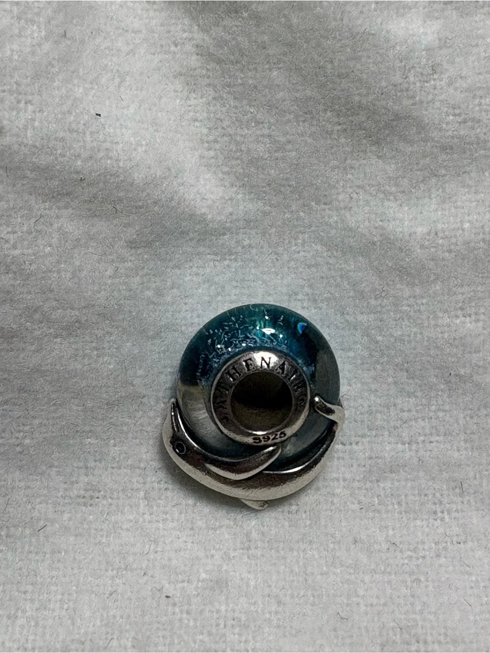 Dolphin Blue Glass Charm Bead with Sterling Silver Detailing